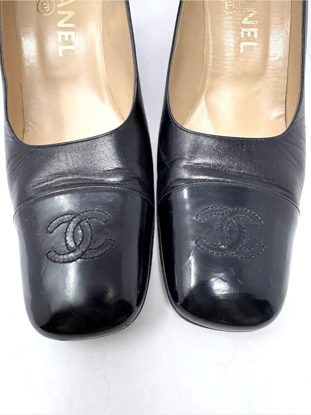 CHANEL black cap toe heels, vintage, made in France, size 40